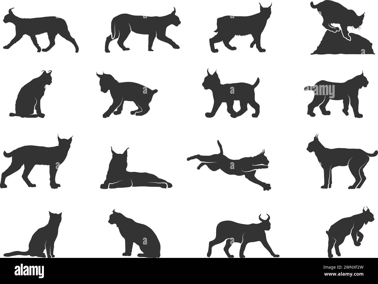 Lynx cat silhouettes, Lynx silhouette, Cat silhouettes, Lynx vector illustration Stock Vector