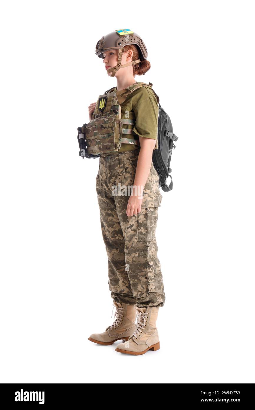 Young female soldier isolated on white Stock Photo - Alamy