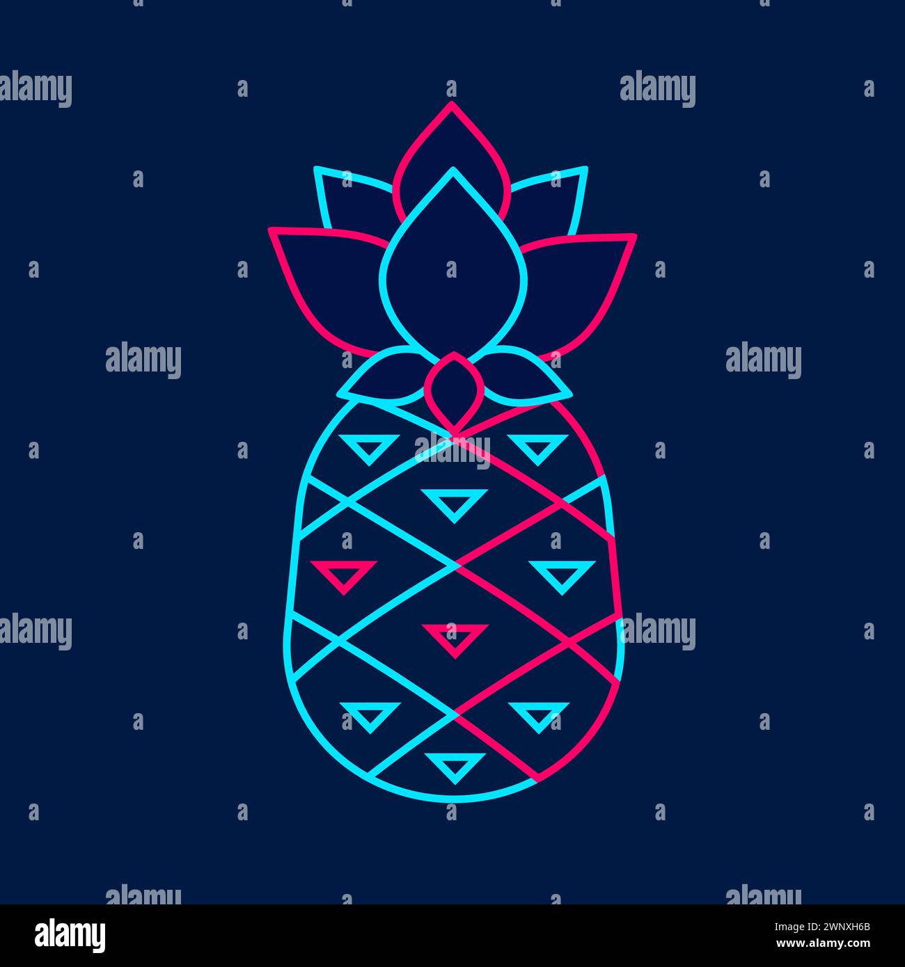 A glowing neon pineapple light sign. Layered vector illustration. Stock Vector