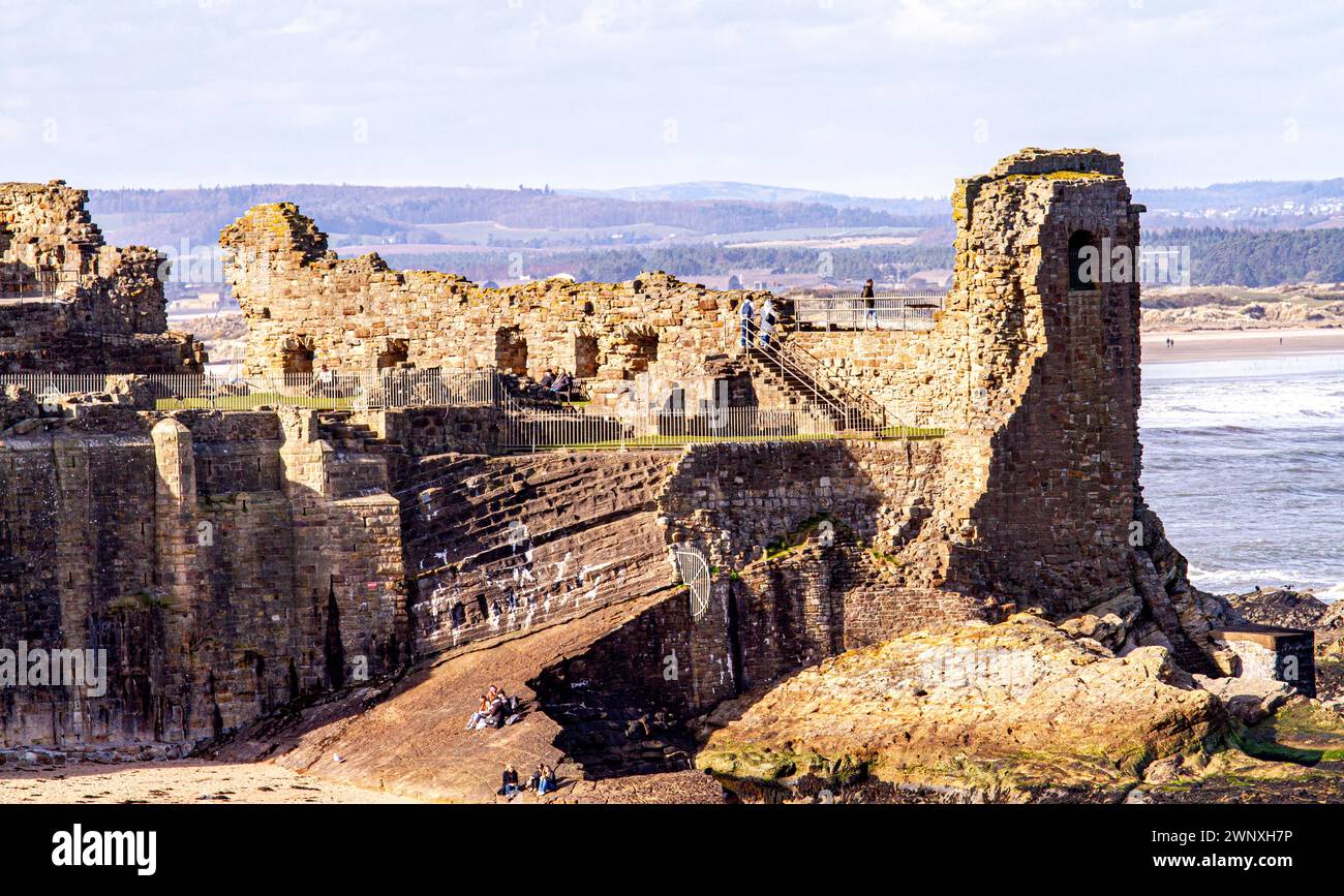 Beautiful views of the Scottish 13th Century Castle in the historic Fife town of St Andrews, Scotland Stock Photo
