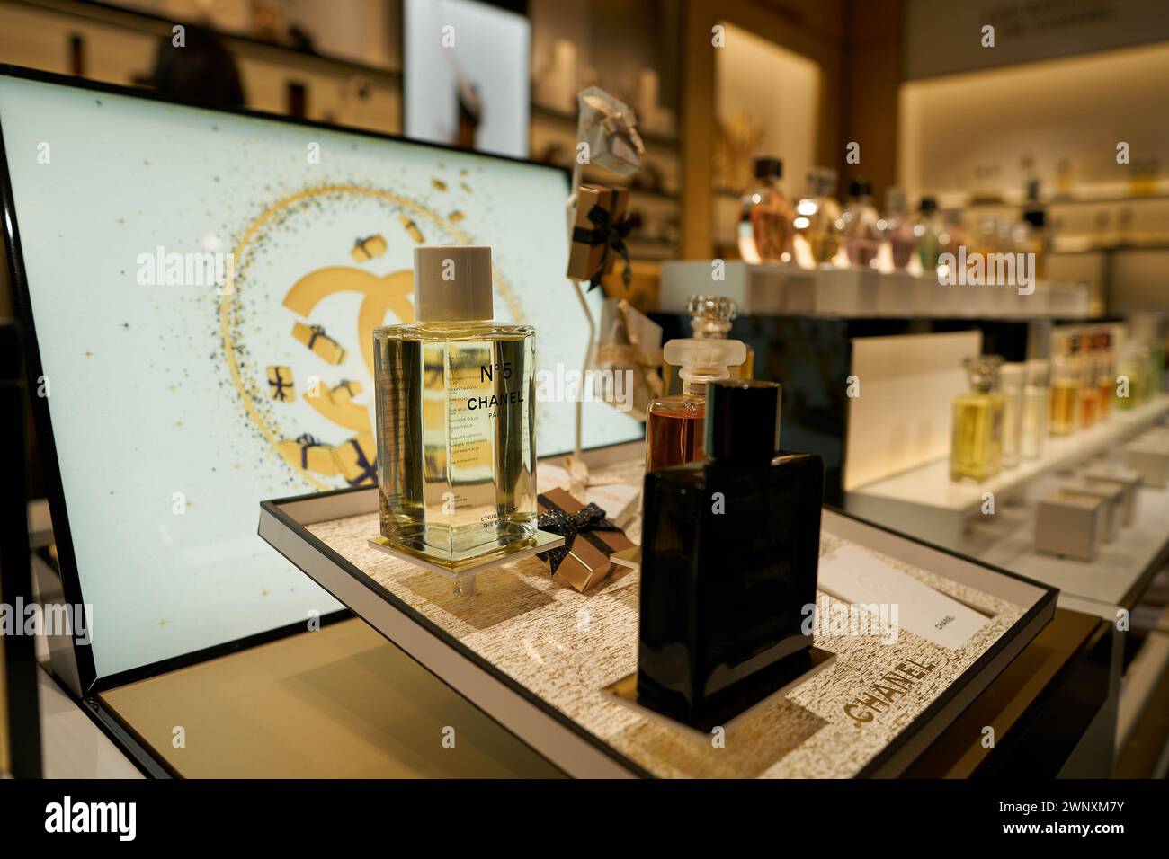 SINGAPORE - NOVEMBER 06, 2023: Chanel perfumes on display at the store in Singapore. Stock Photo