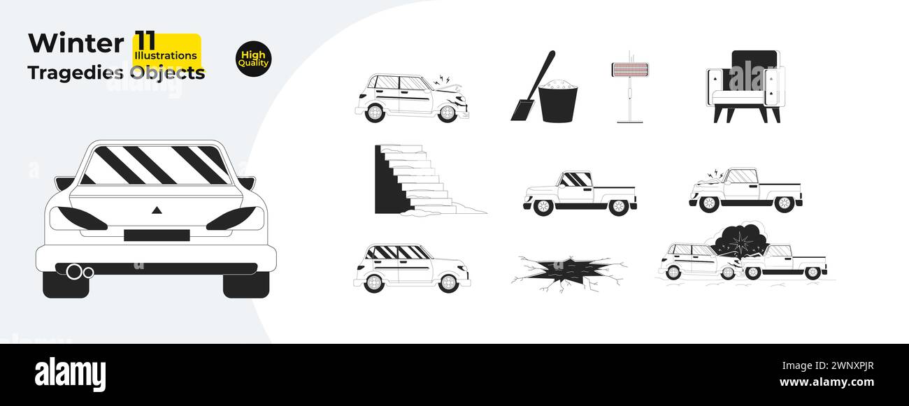 Weather wintertime black and white 2D line cartoon objects bundle Stock Vector