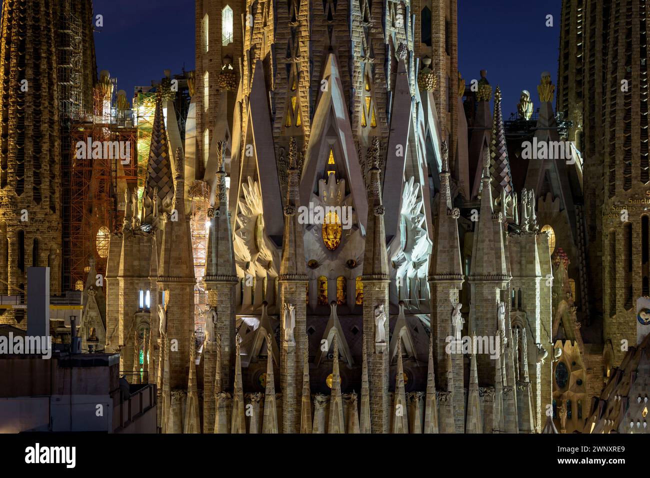 Apse of the Sagrada Família at night (Barcelona, Catalonia, Spain) ESP: Ábside de la Sagrada Família de noche (Barcelona, Cataluña, España) Stock Photo