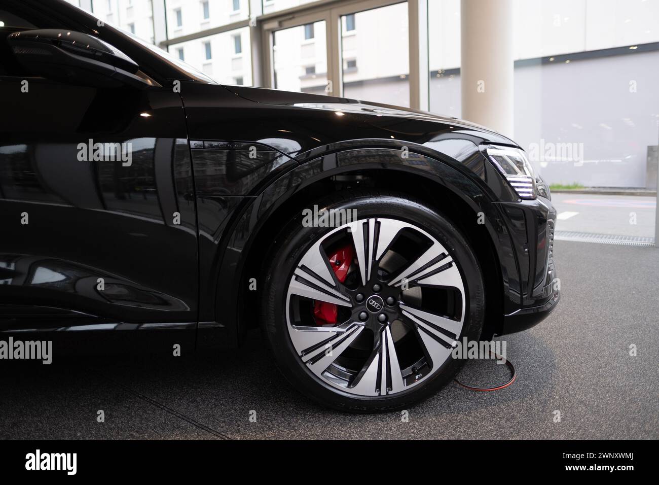 new black Audi Q8 Sportback e-tron 2024 Electric Car in showroom ...