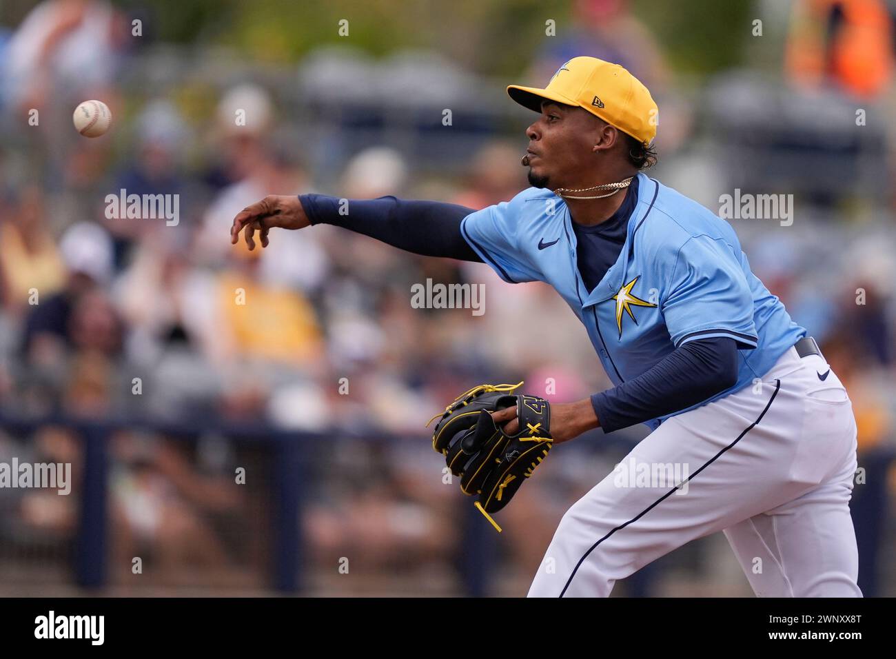 Tampa Bay Rays pitcher Edwin Uceta throws in the third inning of a ...