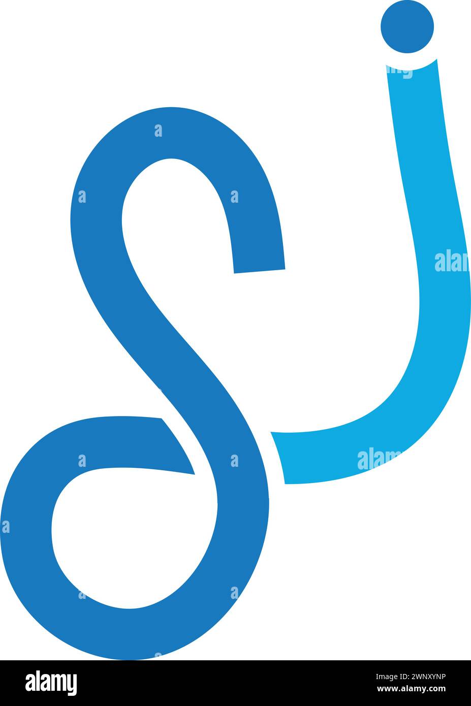 S and J Letter Logo. Blue Color. - Vector Stock Vector
