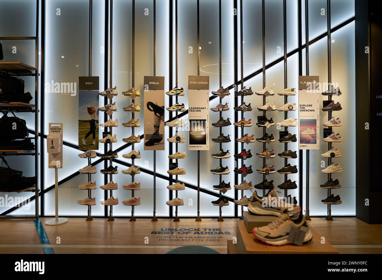 SINGAPORE - NOVEMBER 06, 2023: interior shot of Adidas store in Singapore. Stock Photo