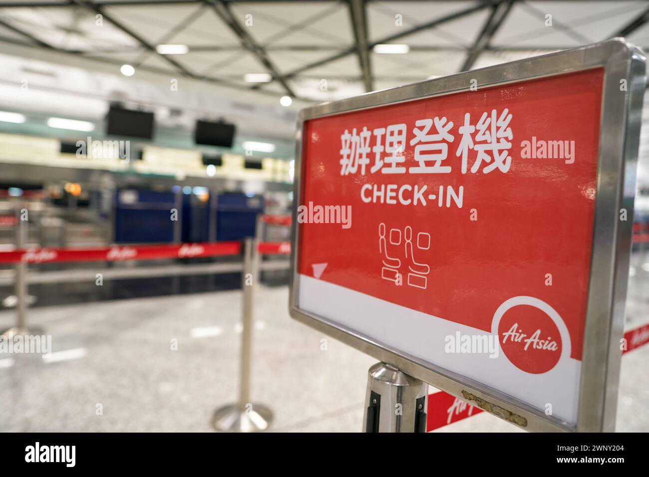 HONG KONG, CHINA DECEMBER 04, 2023 AirAsia checkin area in Hong Kong International Airport