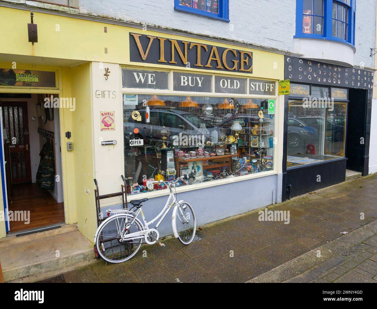 Second Hand Shop called Vintage in downtown Weymouth, Dorset, England, United Kingdom Stock Photo