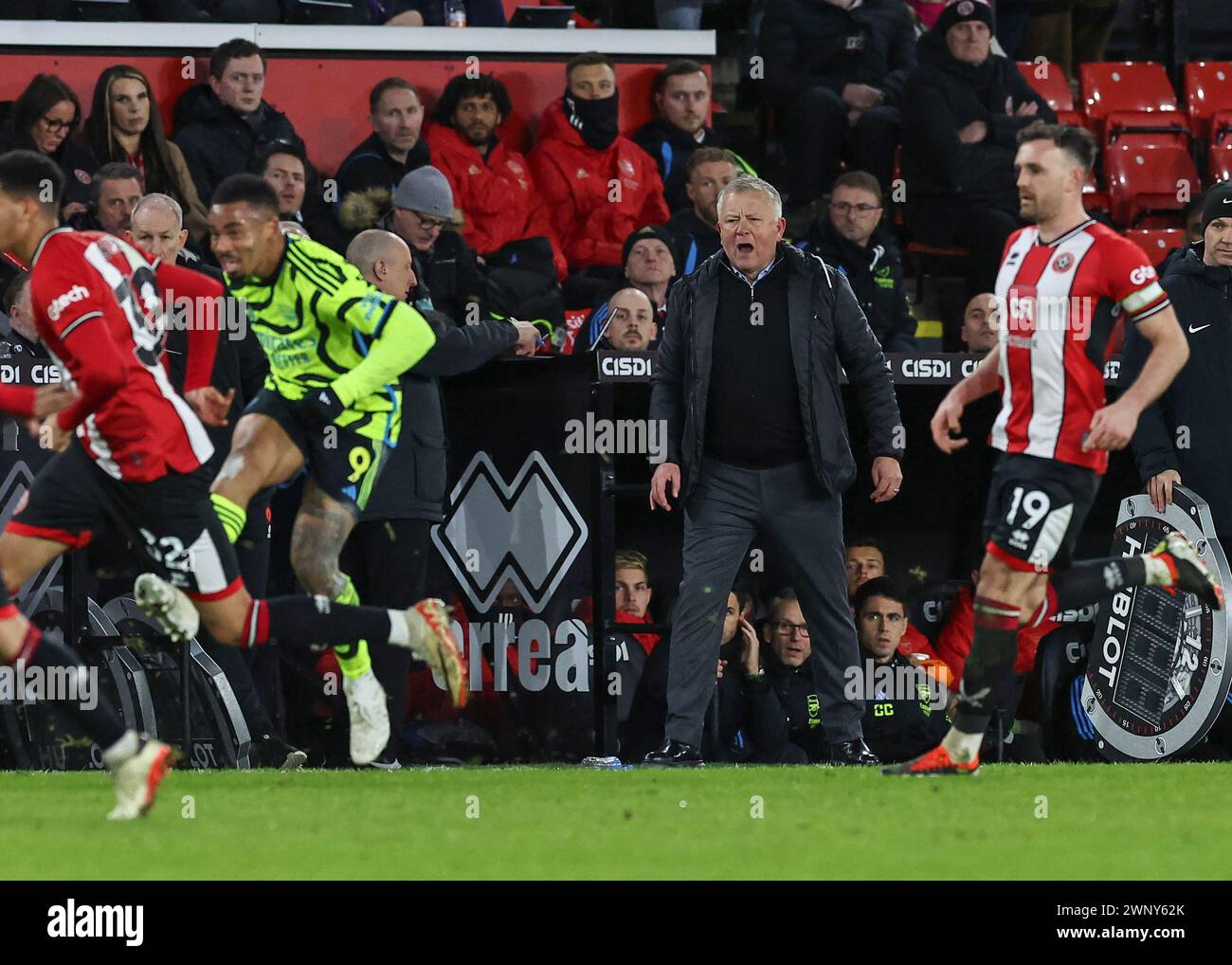 Bramall Lane, Sheffield, UK. 4th Mar, 2024. Premier League Football, Sheffield United versus Arsenal; Sheffield United manager Chris Wilder shouts instructions to his team from the technical area Credit: Action Plus Sports/Alamy Live News Stock Photo