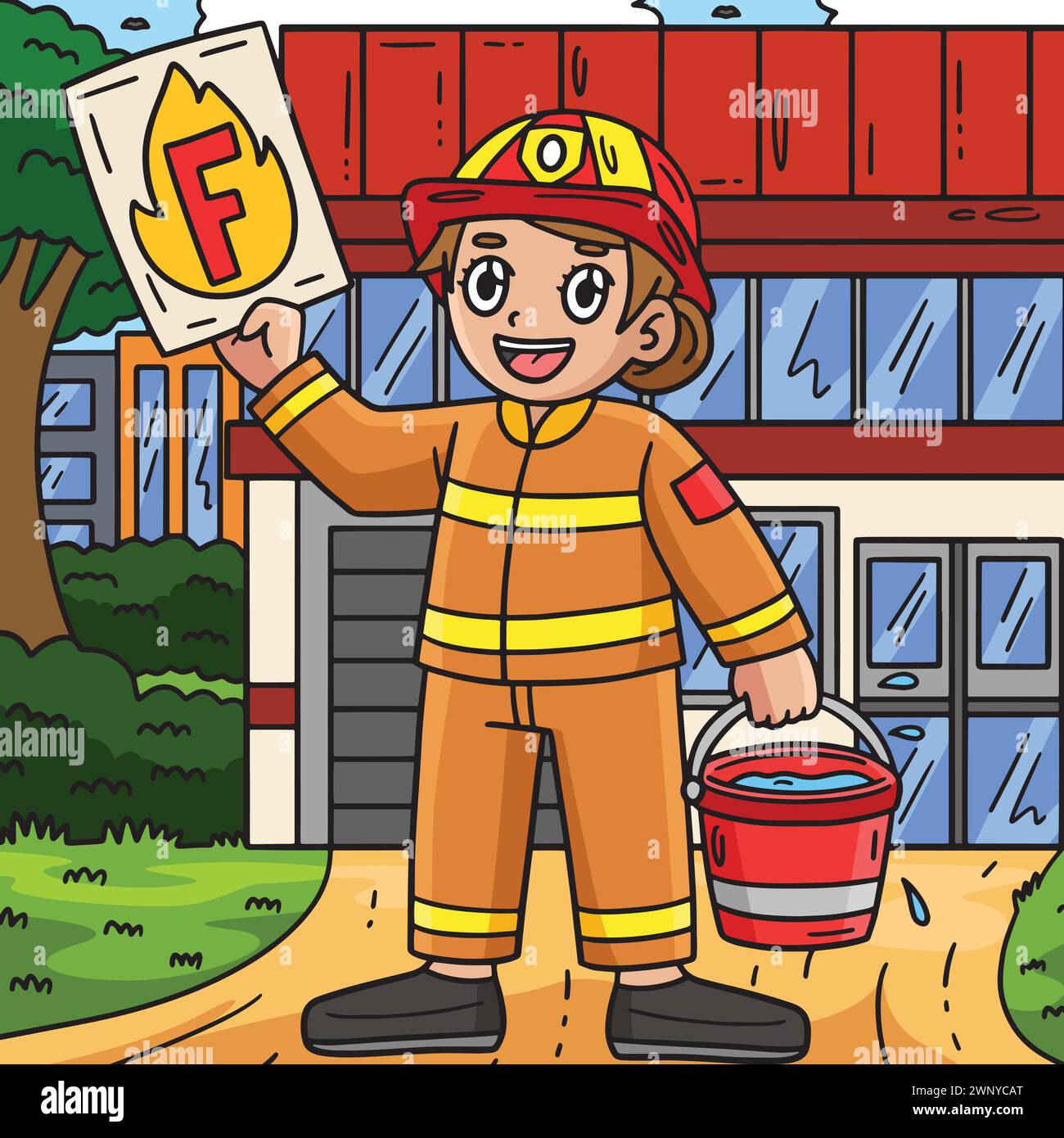 Firefighter with Letter F Colored Cartoon Stock Vector Image & Art - Alamy