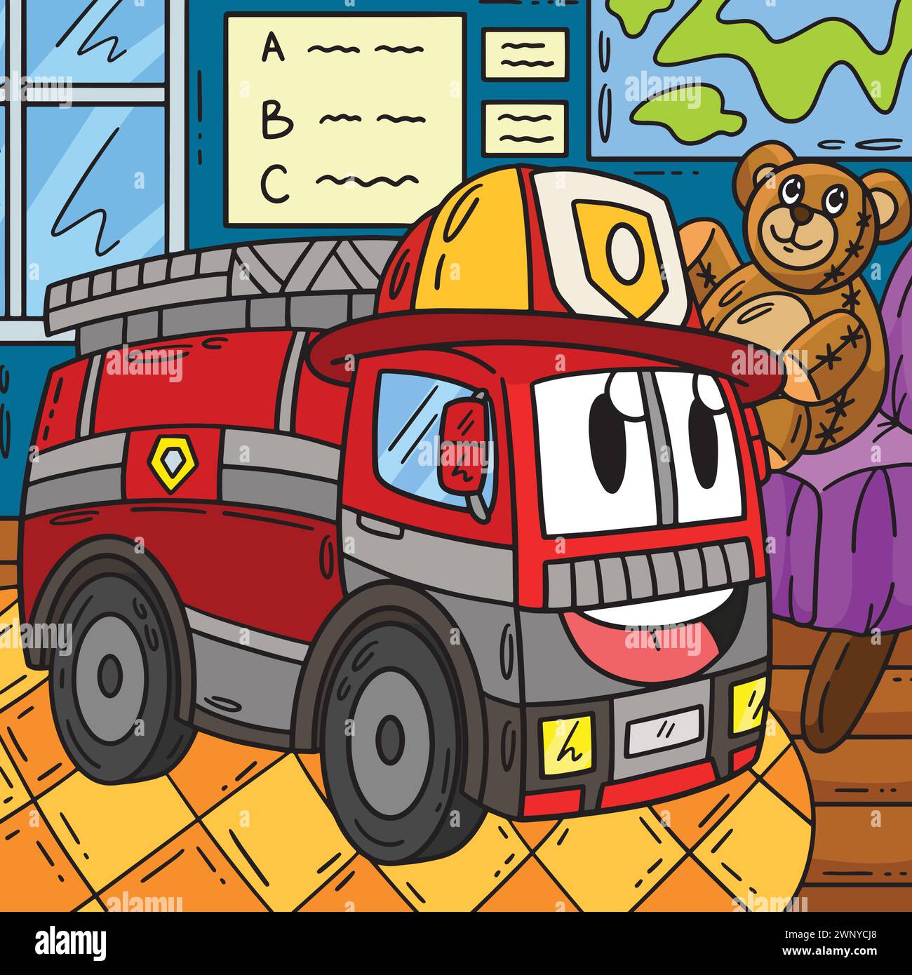 Firefighter Truck Toy Colored Cartoon Illustration Stock Vector Image ...