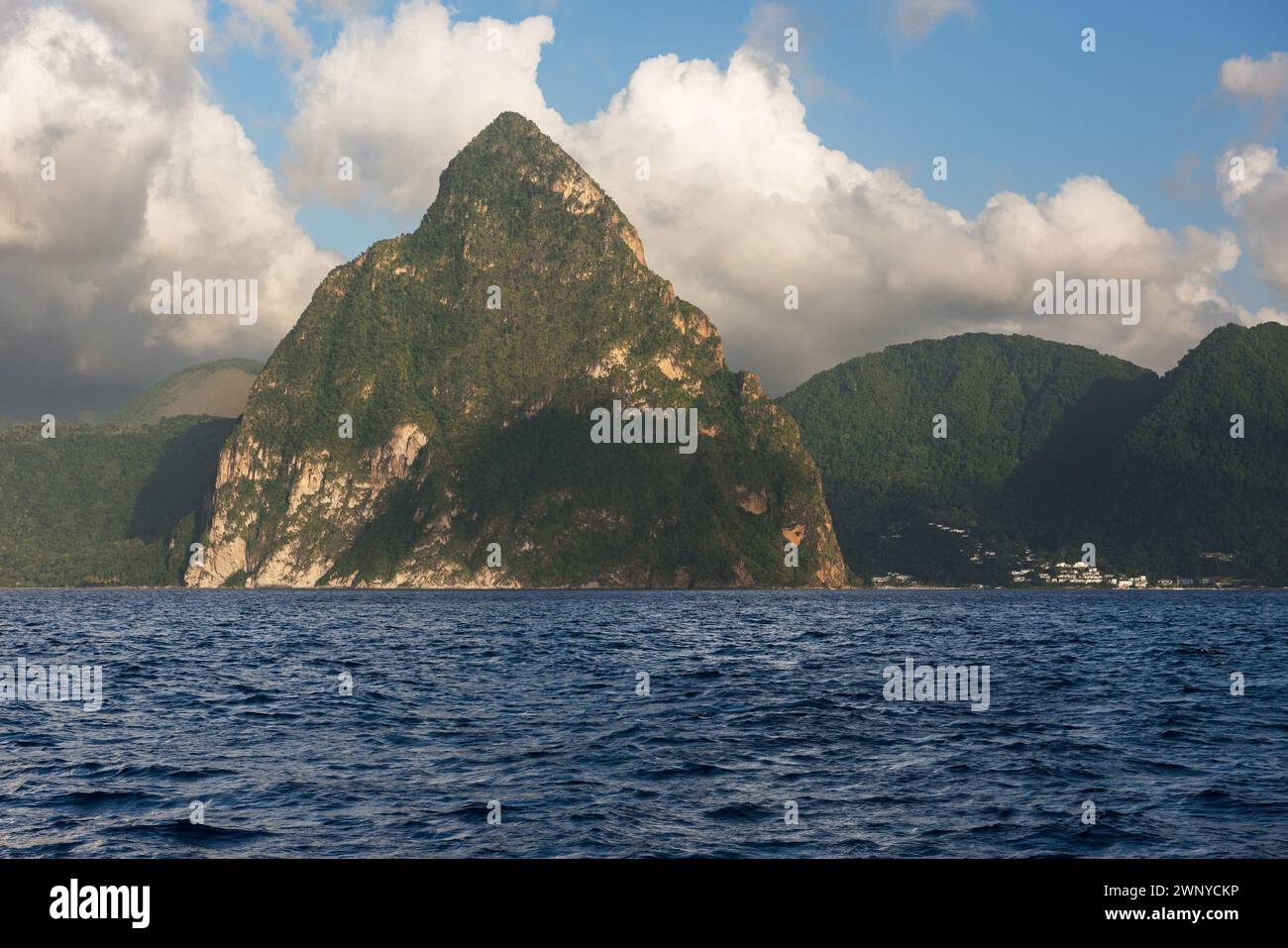 Late afternoon view of Petit Piton mountain, which is an extinct