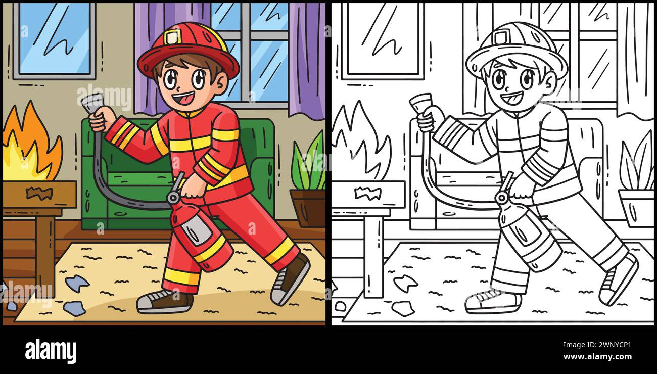 Firefighter with a Fire Extinguisher Illustration Stock Vector Image ...