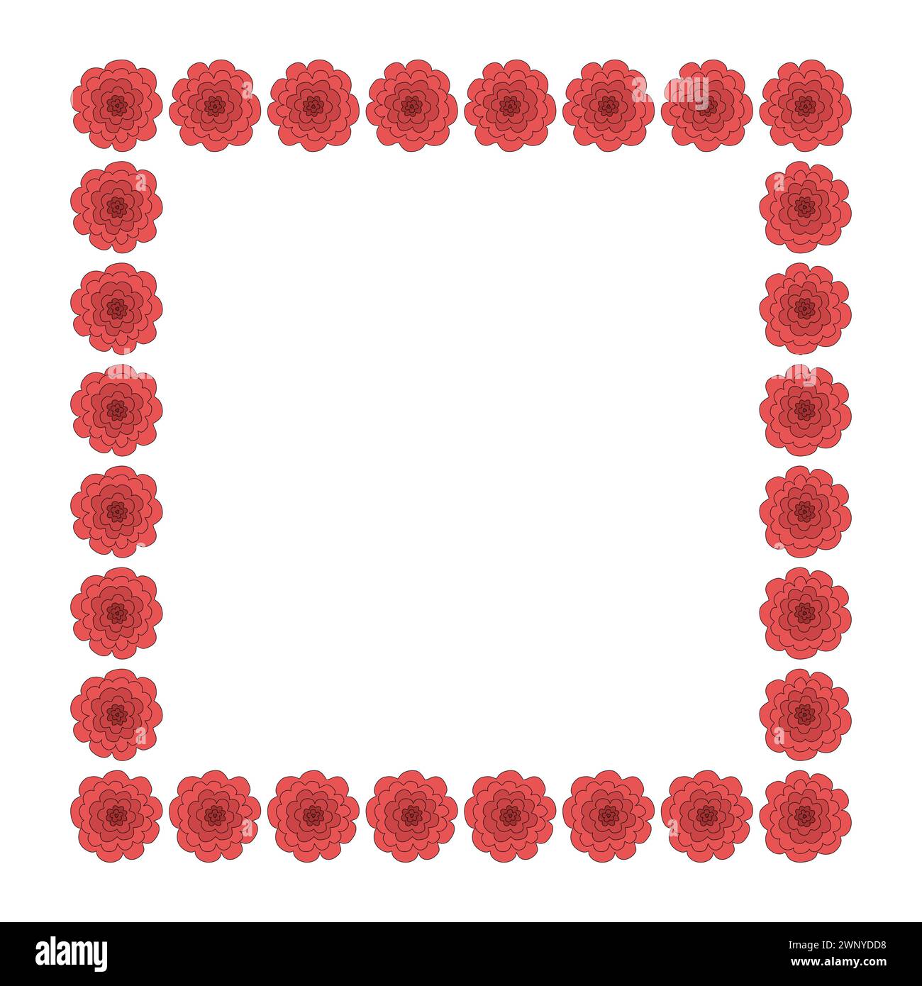 Square frame from red rose flowers, spring design element, vector ...
