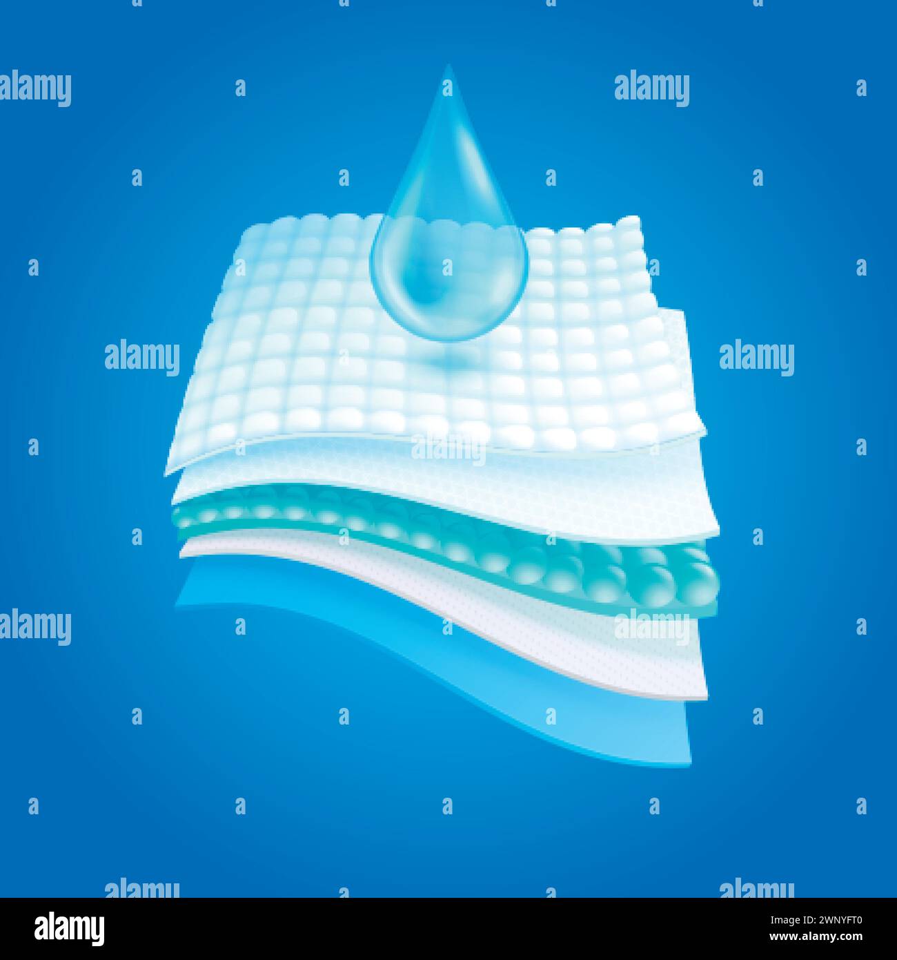 Diaper layer. Absorb layers fabric sheet, water absorption concept