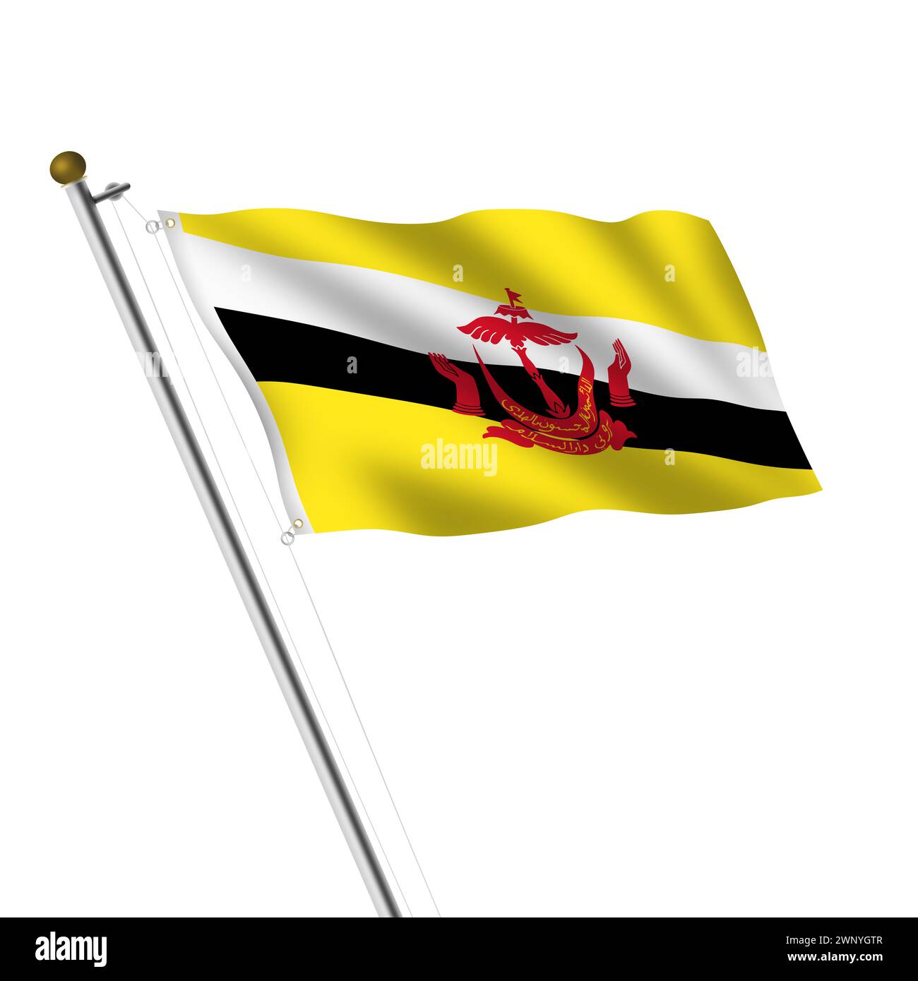 Brunei Flagpole illustration with clipping path Stock Photo