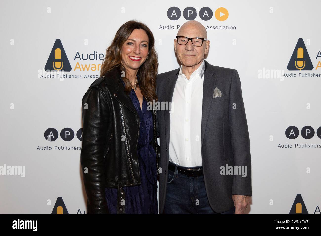 Holly Laurent and Patrick Stewart attend the arrivals of the 29th