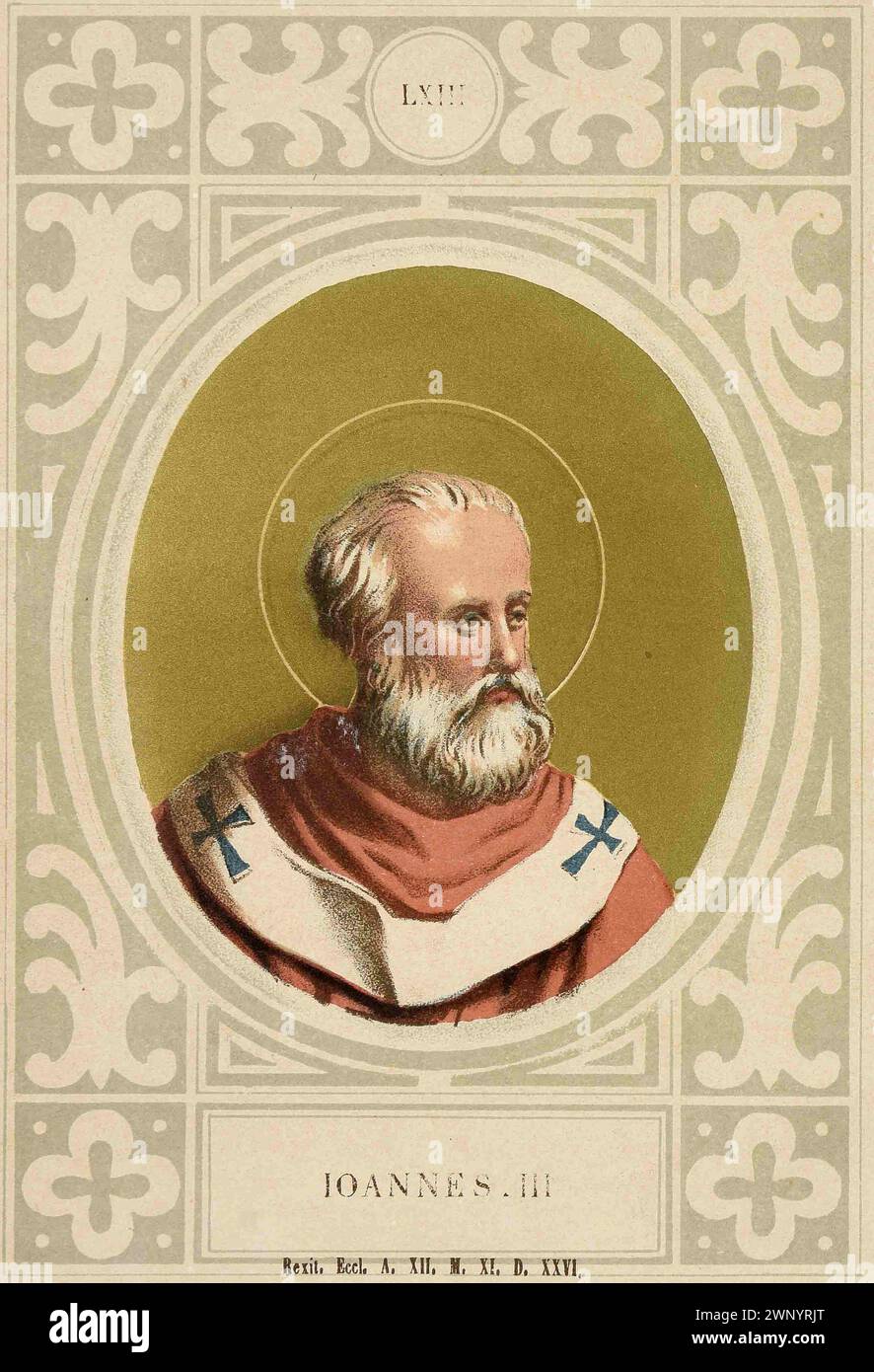 A 1879 engraving of Pope John III (also known as Pope Johannes III or