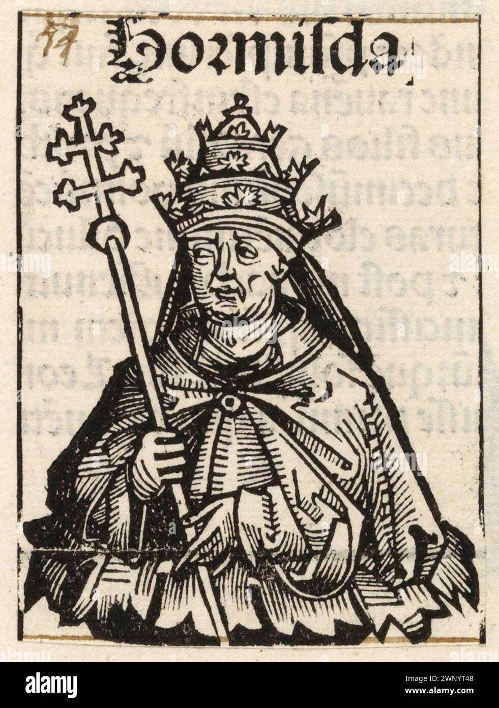 A 15th Century engraving of Pope Hormisdas (also written Ormisdas or Hormisda) who was pontiff from AD514 to AD523. He was the 52nd pope. Stock Photo