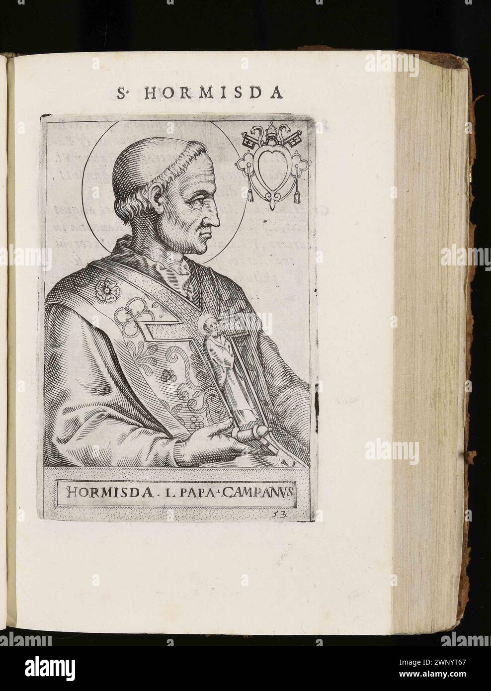 A 1580 engraving of Pope Hormisdas (also written Ormisdas or Hormisda) who was pontiff from AD514 to AD523. He was the 52nd pope. Stock Photo