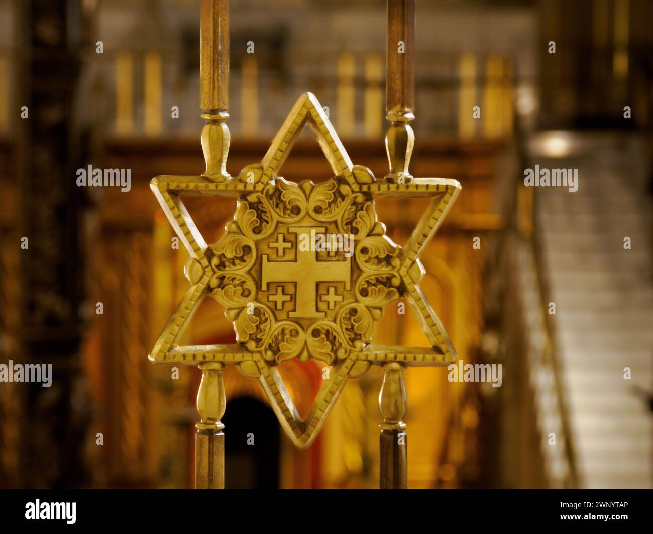 Jerusalem Cross in Star of David, Franciscan Monastery of the Holy Land in America, Washington DC, USA Stock Photo