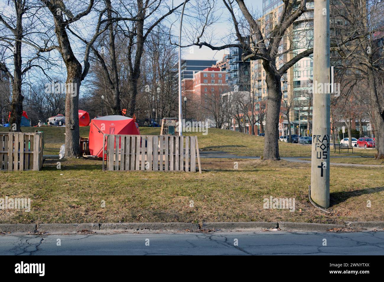 Tents in Victoria Park, Halifax, Canada during the Canadian housing