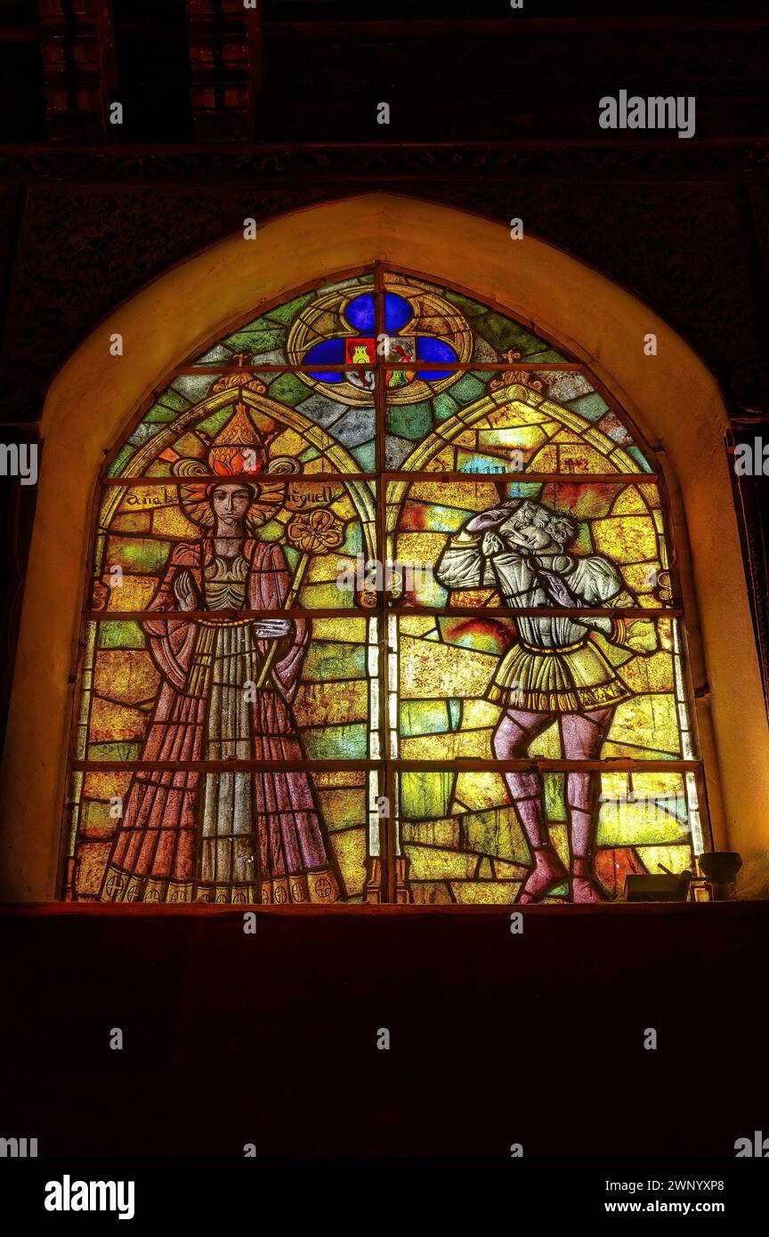 Stained glass medieval window in alcazar of SEGOVIA, SPAIN Stock Photo