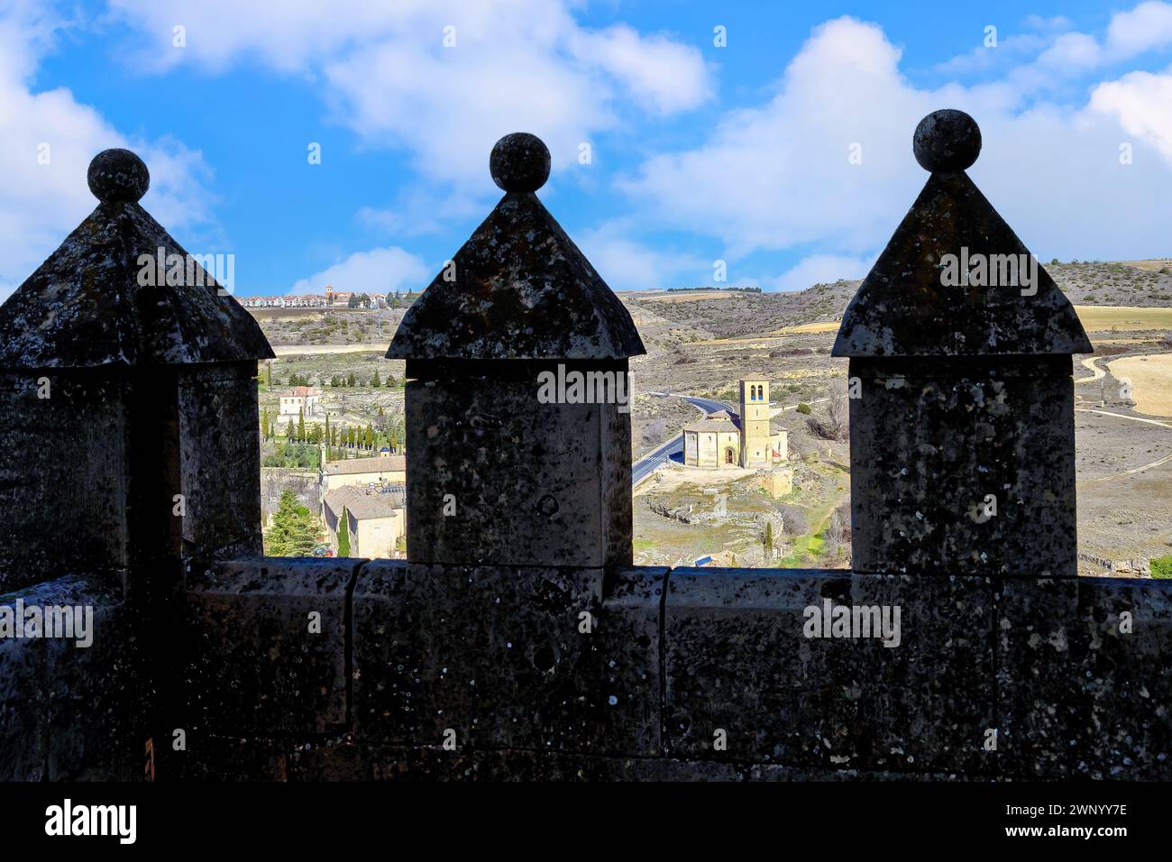 Fortified walls with merlons in the Alcazar of SEGOVIA, SPAIN Stock ...