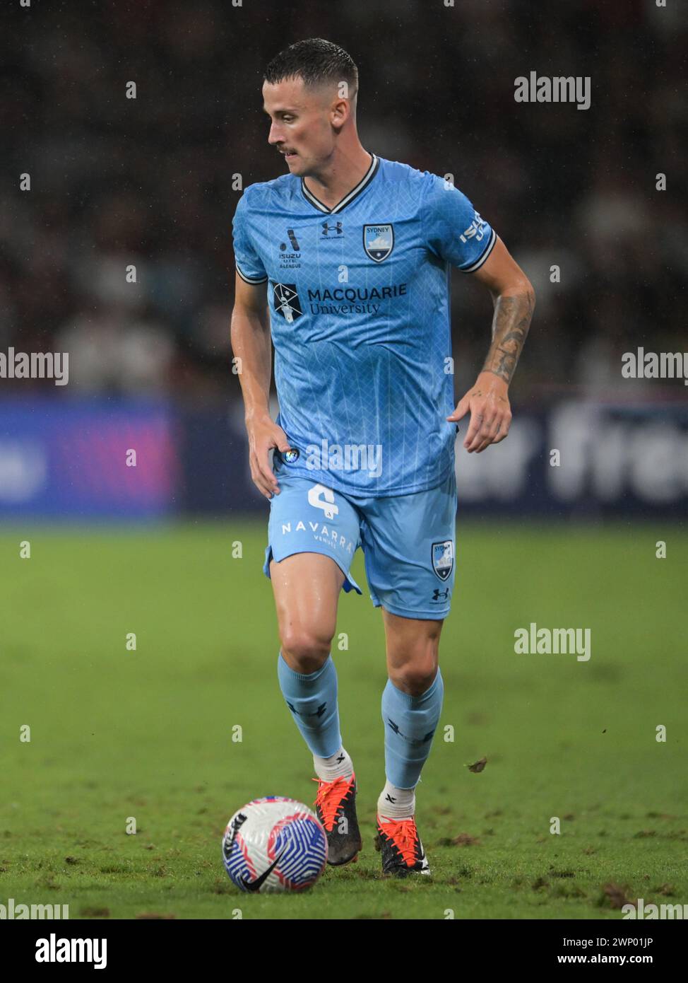 Parramatta, Australia. 02nd Mar, 2024. Jordan Alan Courtney-Perkins of Sydney FC team is seen in action during the Isuzu Ute A-League 2023/24 season round 19 match between Western Sydney Wanderers FC and Sydney FC held at the CommBank Stadium. Final score Sydney FC 4:1 Western Sydney Wanderers. (Photo by Luis Veniegra/SOPA Images/Sipa USA) Credit: Sipa USA/Alamy Live News Stock Photo