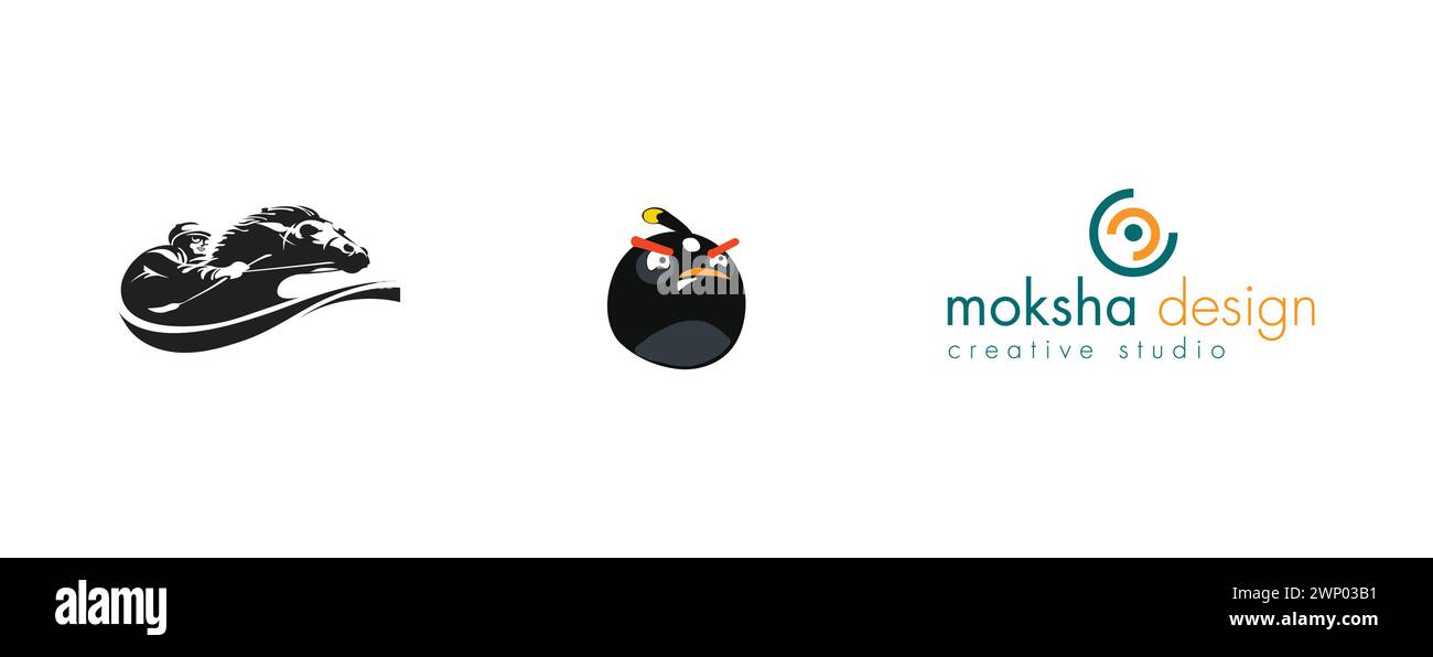 Moksha Design Inc., prince, ANGRY BIRD. Most popular arts and design logo collection. Stock Vector