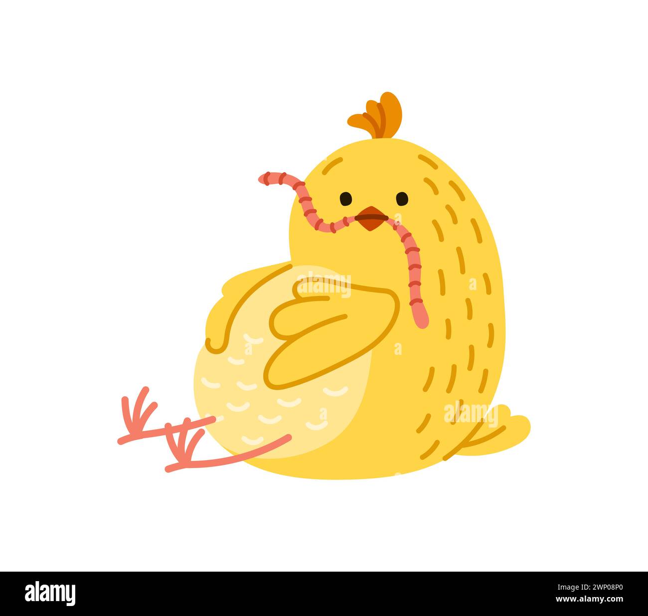 Cute chick with a worm. Isolated vector adorable, tiny chickling with