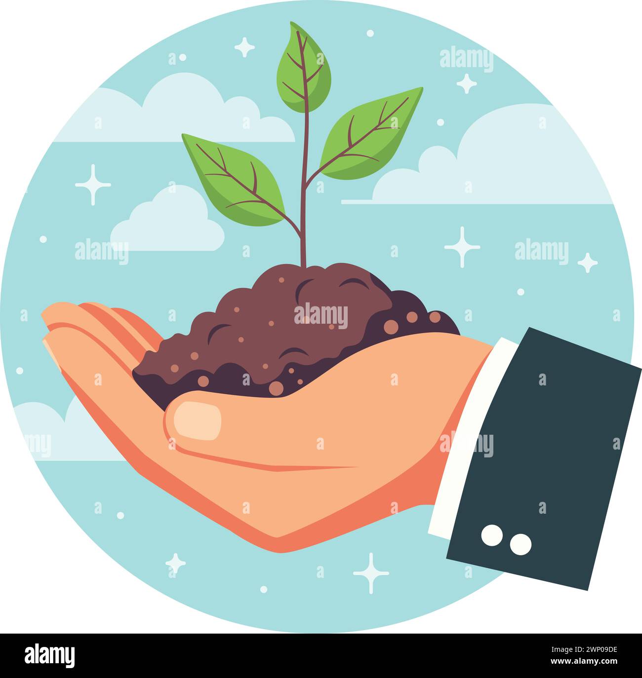 Human hand, businessman hand holds small green sprout in soil ...