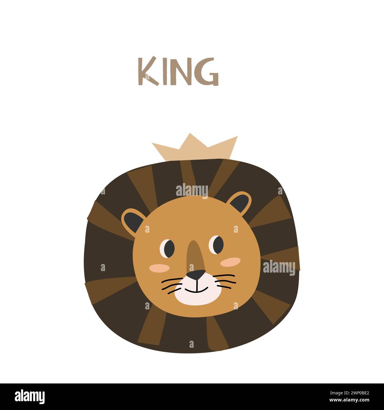 Cute lion with king lettering - card in scandinavian style. Vector ...