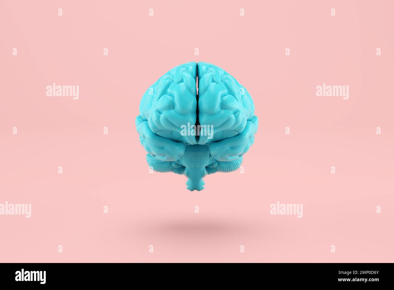 Blue colored human brain floating on pink background. Thinking, mental ...