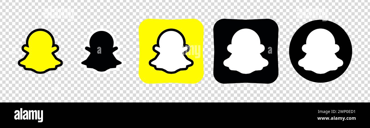 Collection of different Snapchat icons. Social media logo. Line art and flat style. Vector line icon for business and advertising. Transparent backgro Stock Vector
