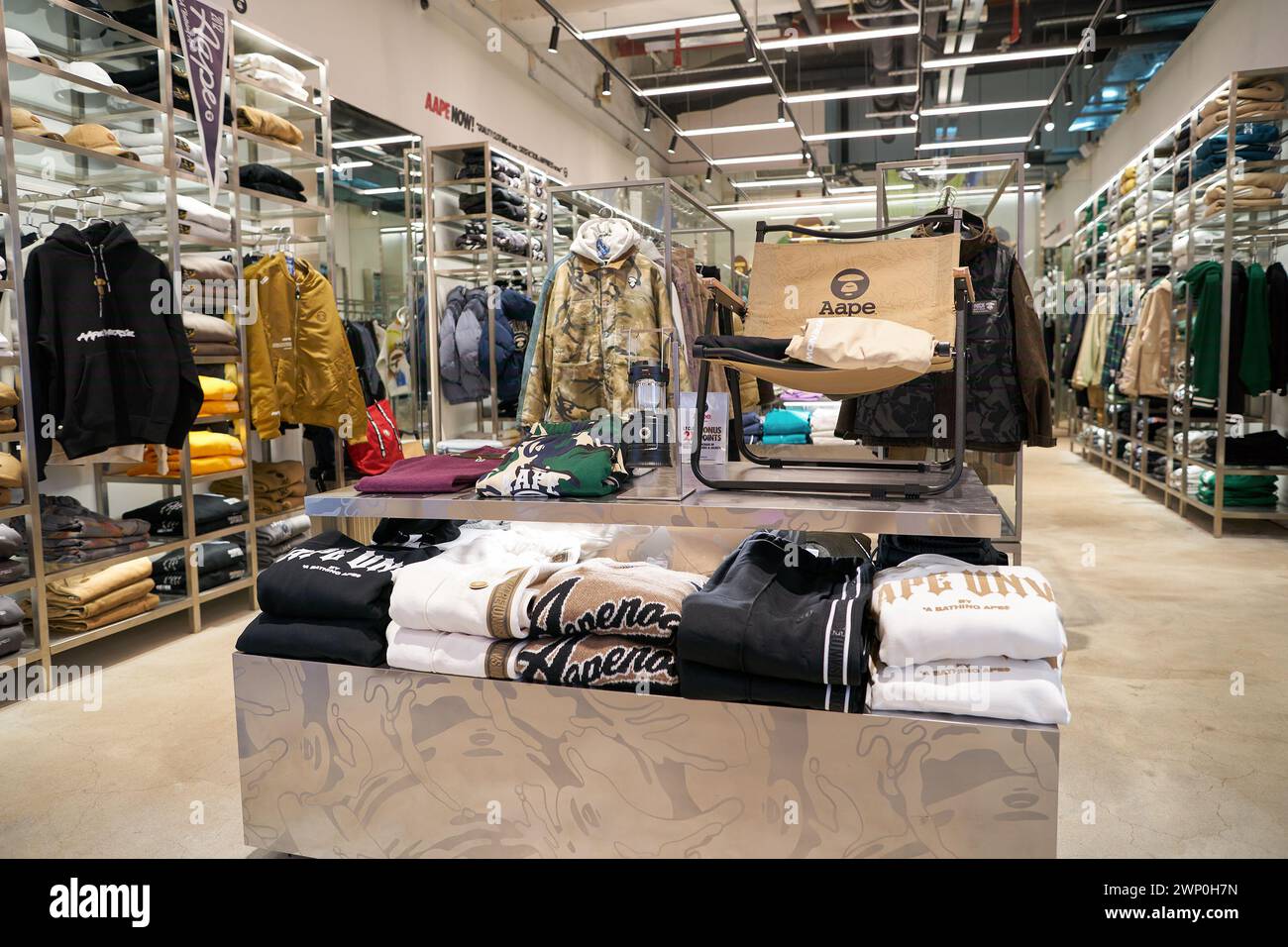 HONG KONG, CHINA DECEMBER 04, 2023 apparel displayed at AAPE by A