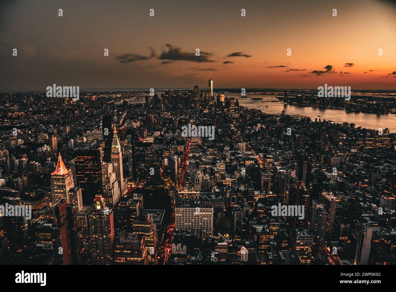 Dramatic Sunset Skies over Manhattan Skyline - New York City, USA Stock Photo