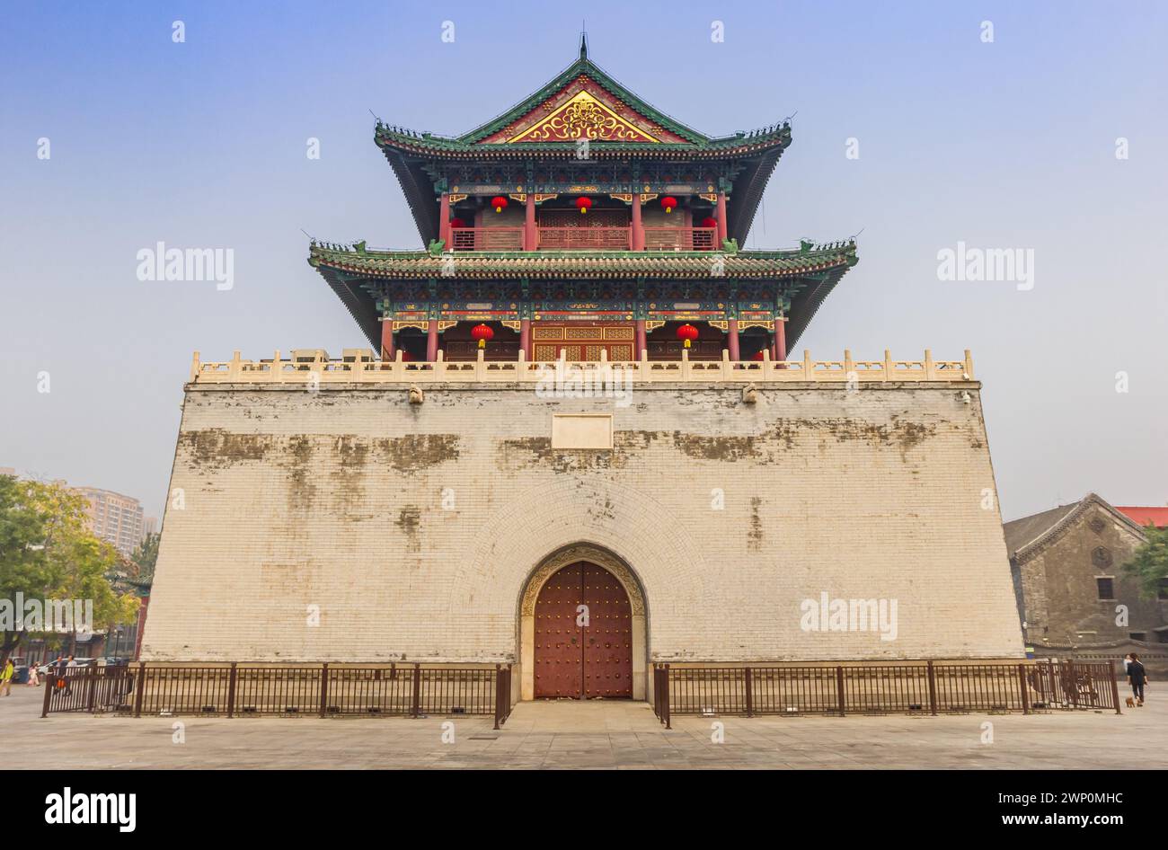 Entrance tot the historic drum tower in Tianjin, China Stock Photo