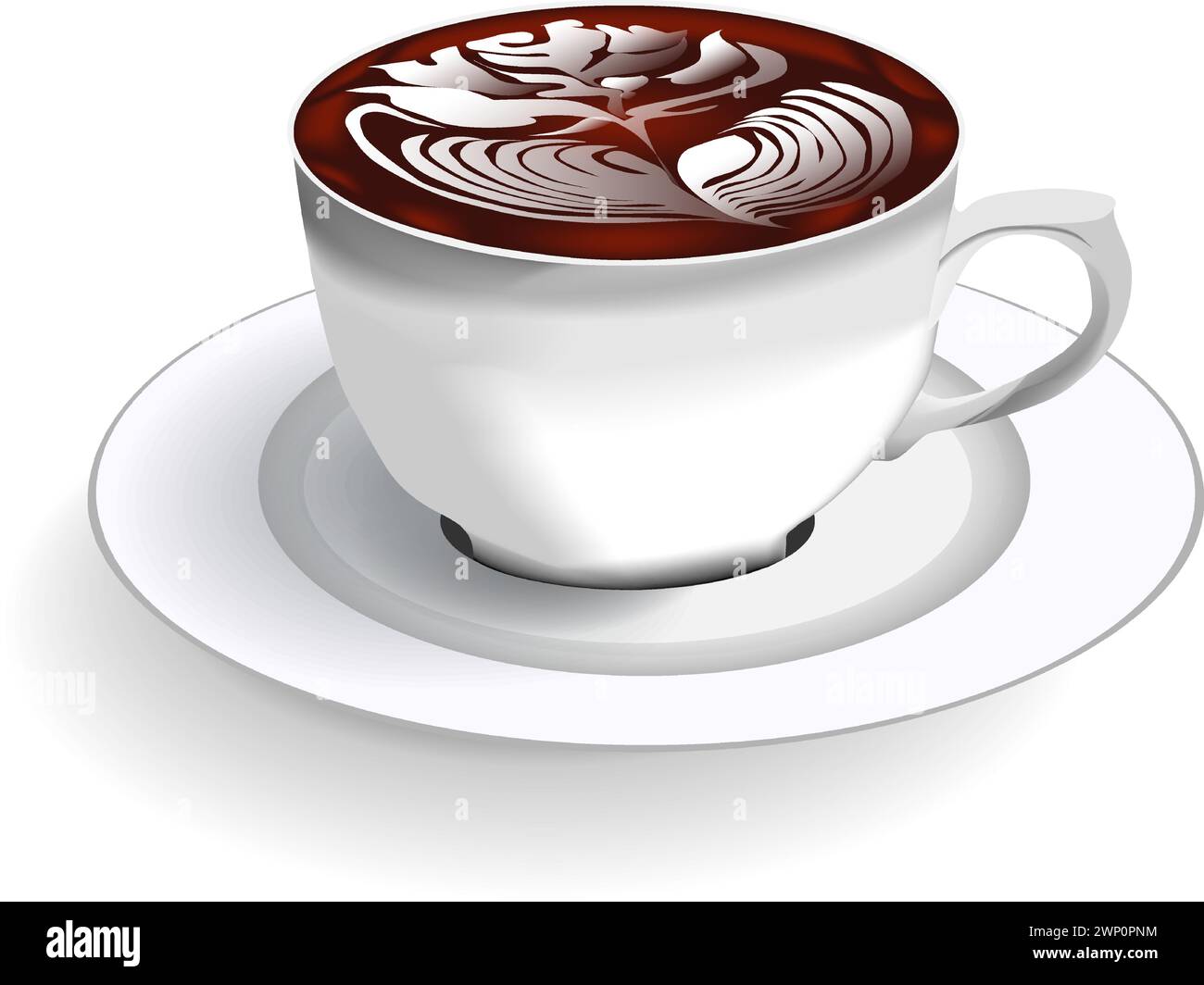 white cup of cappuccino with chocolate and the pattern of milk vector illustration Stock Vector