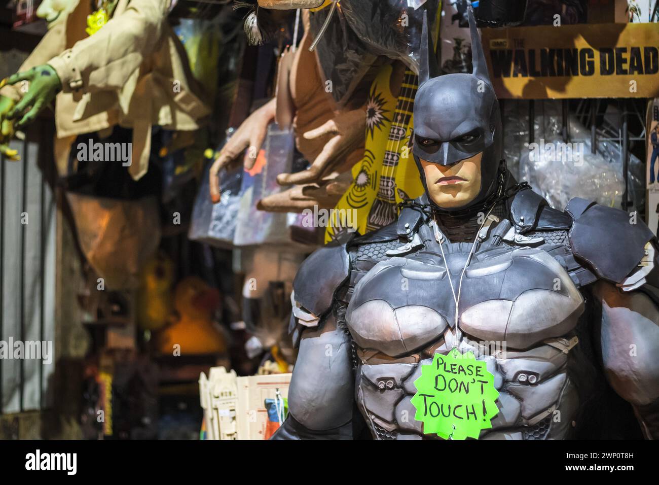 London, UK - 12 September, 2023 - A life size replica of Batman on display at film and TV collectibles shop in Camden Market Stock Photo