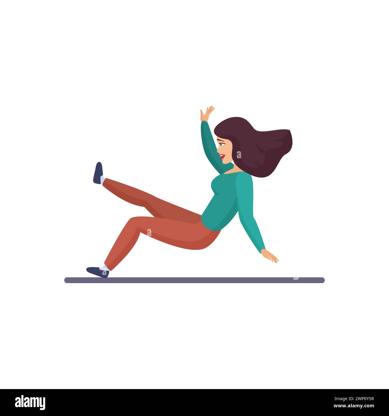 Fall accident of woman on slippery floor or wet surface of road vector illustration Stock Vector