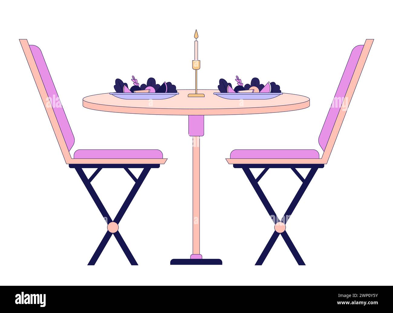 Romantic dinner table chairs 2D linear cartoon object Stock Vector ...