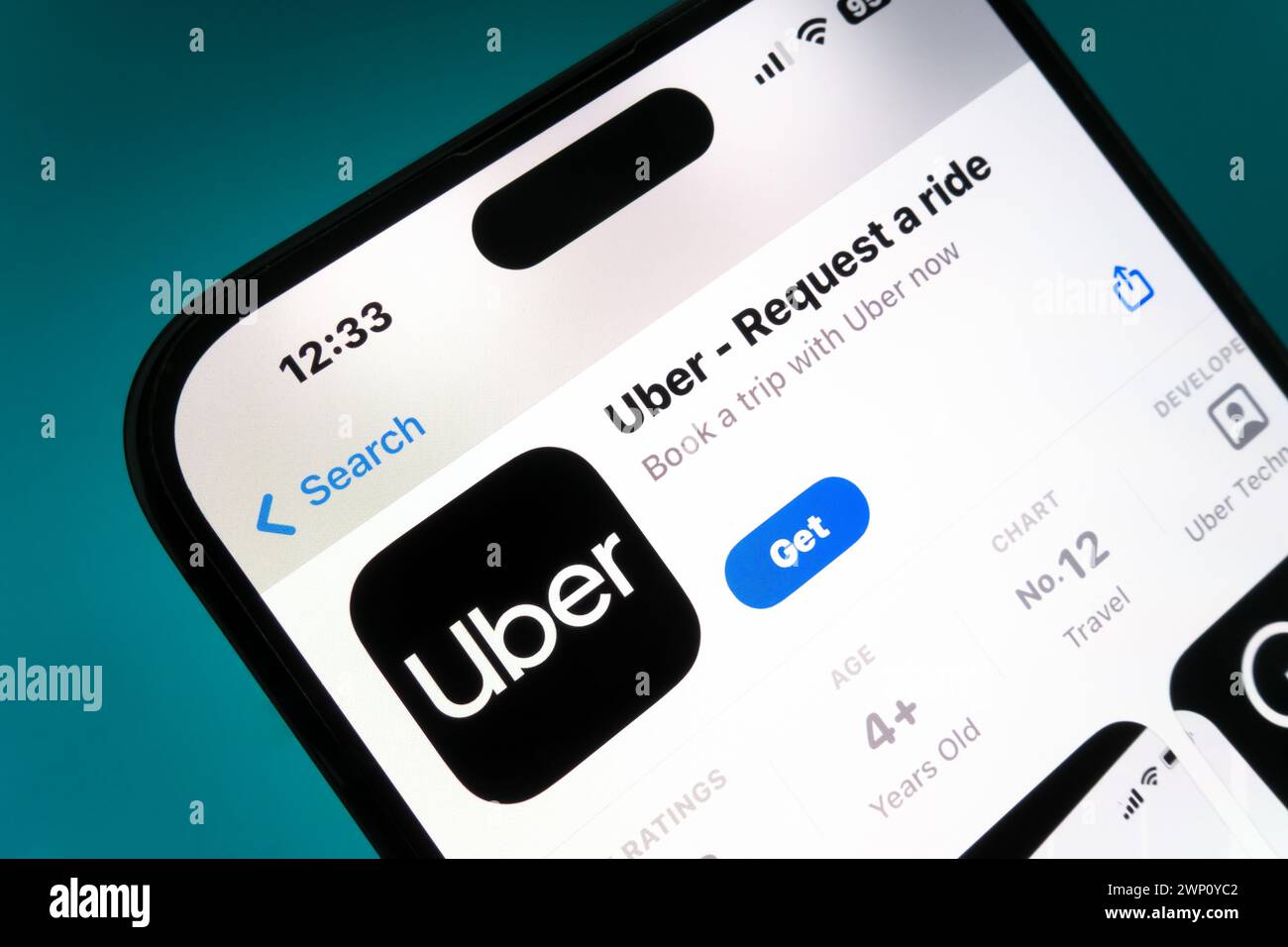 Nanning, China - Feb 22, 2024. Uber app on a smartphone. Uber is a taxi like technology company. Stock Photo