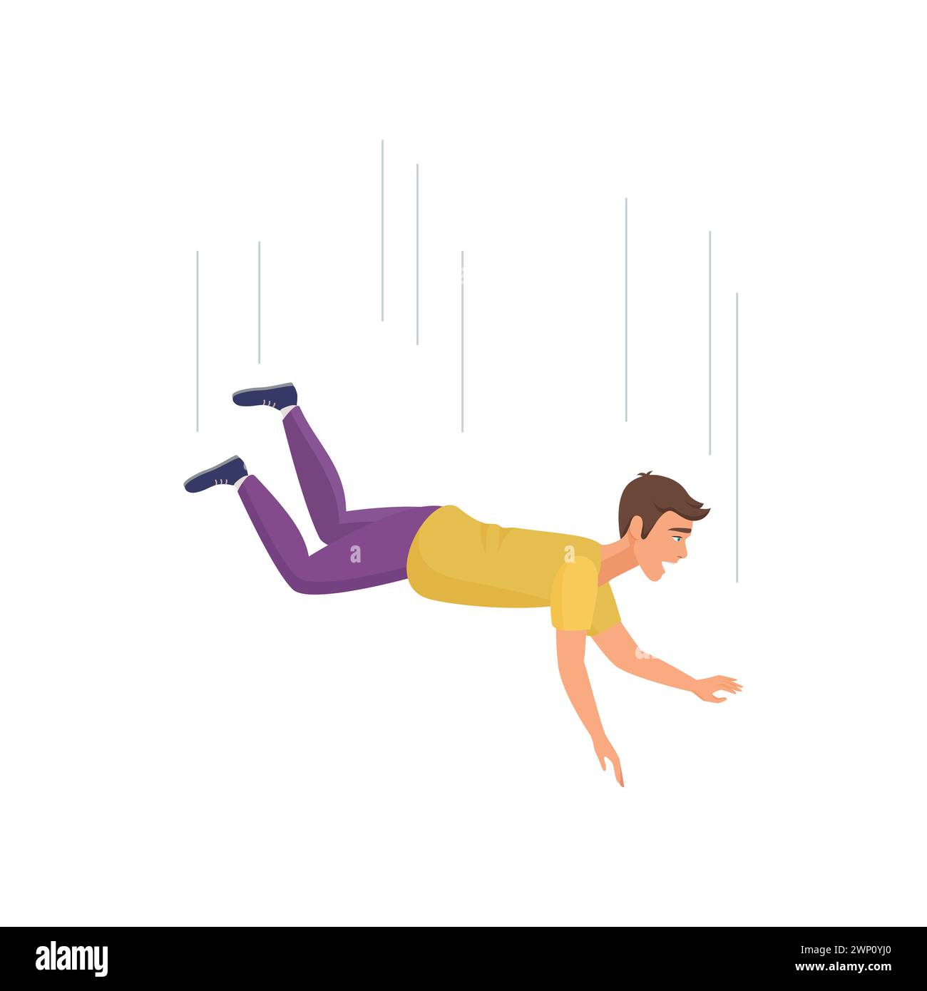 Scared man flying in air, unhappy male character falling down due stumbling, slipping accident vector illustration Stock Vector