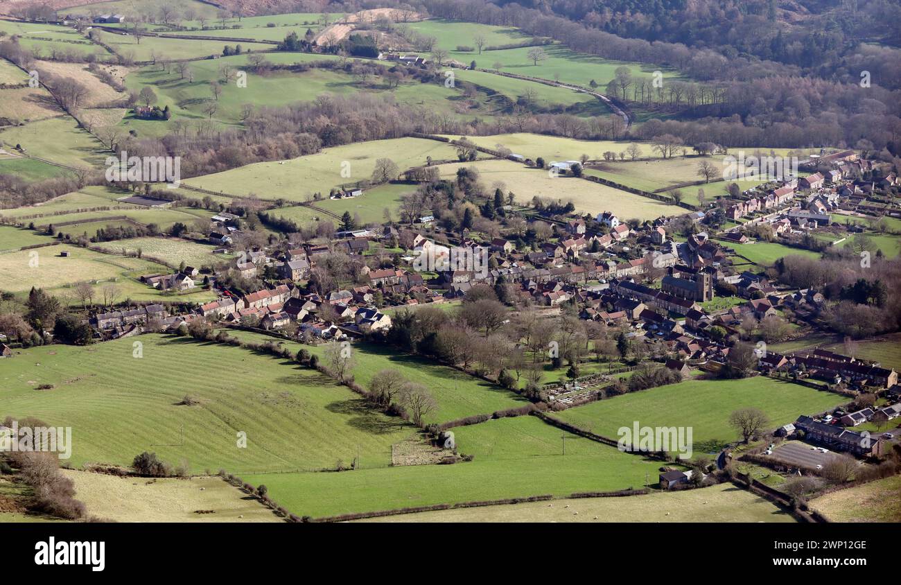aerial view of Osmotherley in the Hambleton hills, North Yorkshire Stock Photo