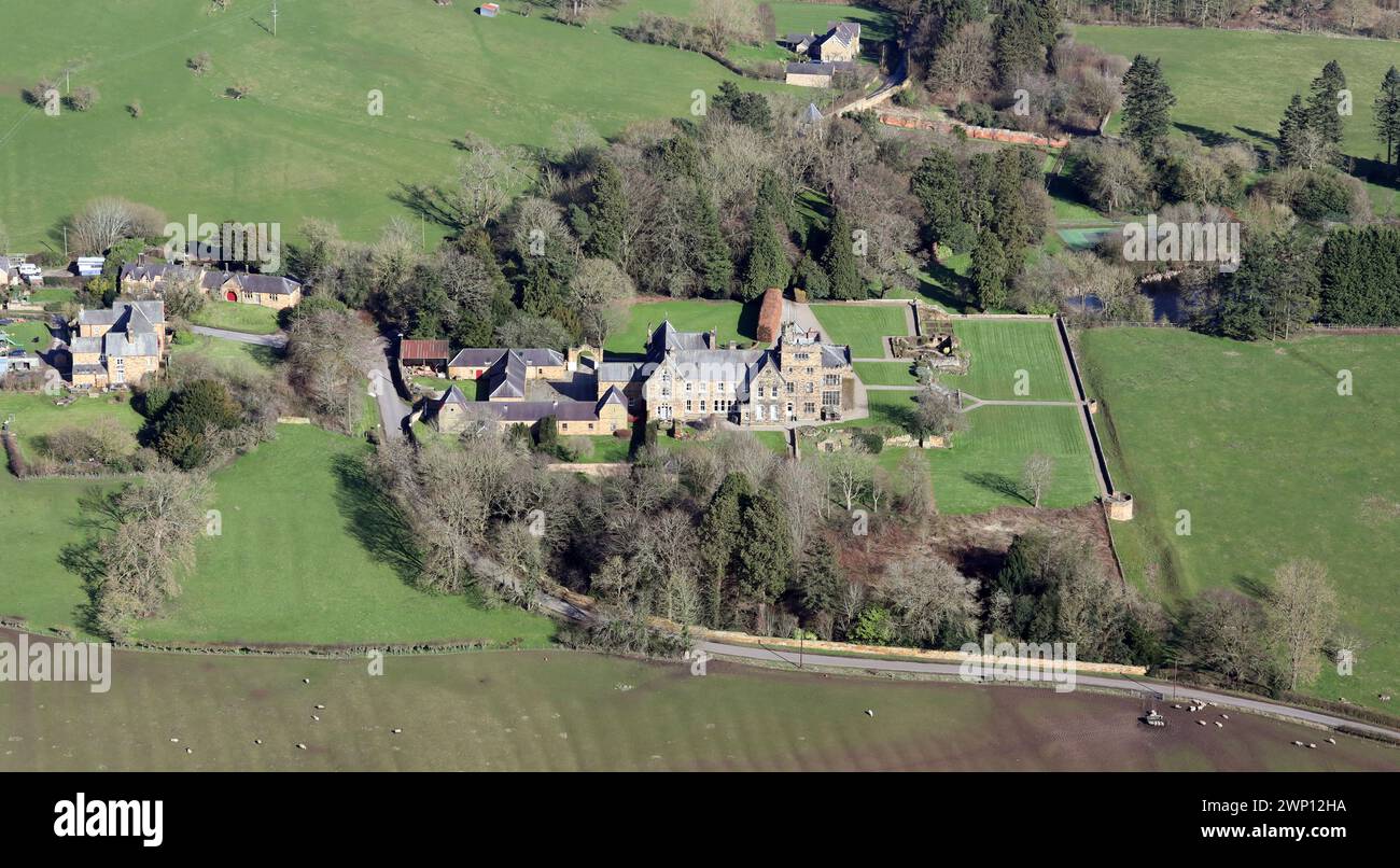 aerial view of Upsall Castle Farm at Upsall near Thirsk, North Yorkshire Stock Photo