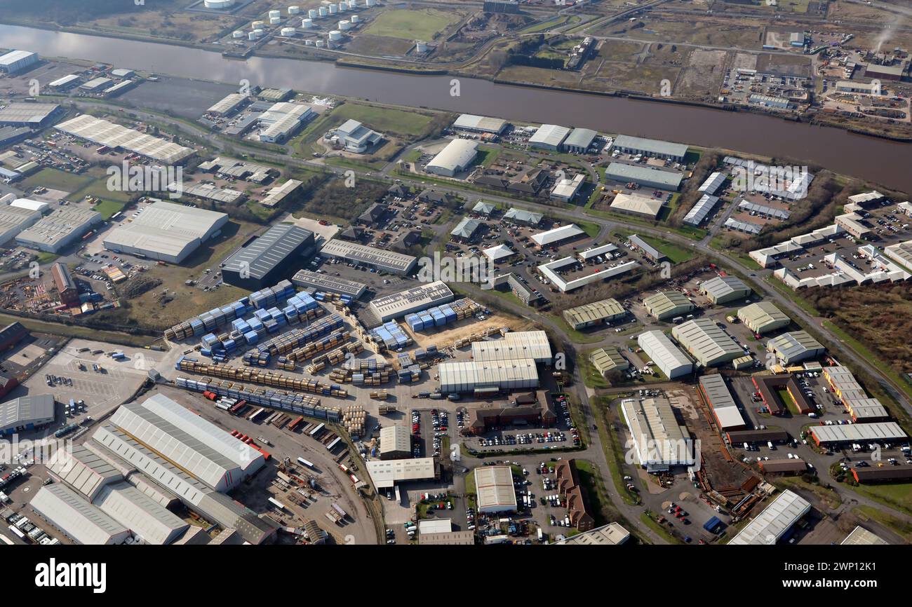 aerial view of Riverside Park Industrial Estate & other businesses in Riverside Park Road area of Middlesbrough Stock Photo