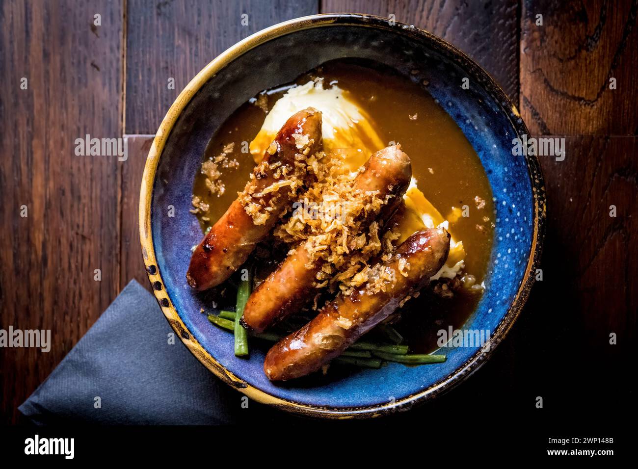 Sausage and mash with gravy Stock Photo