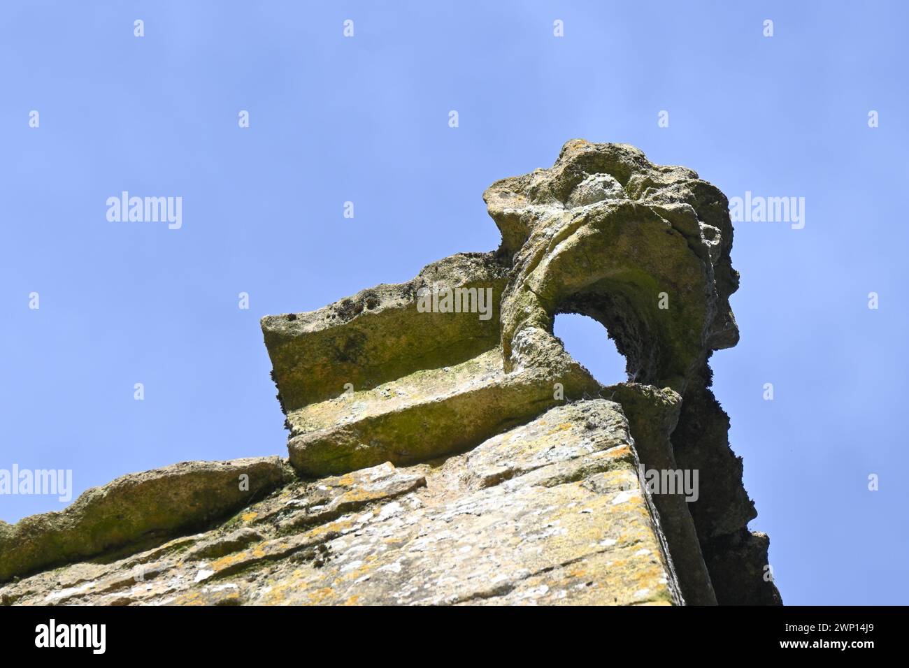 carving details on Ruins of 15th century Oxfordshire manor house Minster Lovell Hall UK Stock
